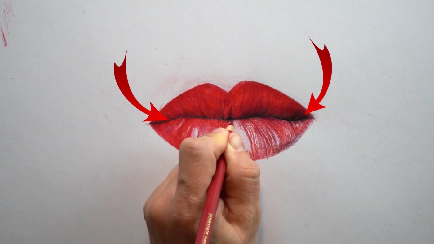 Dunkelste Stellen beim Lippen zeichnen.