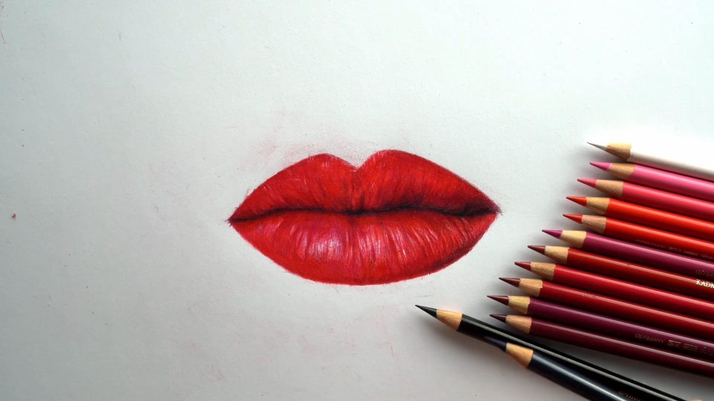 Lippen zeichnen mit Buntstift